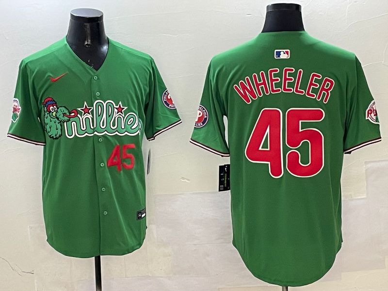 Men Philadelphia Phillies 45 Wheeler Green Three generations Joint Name Game 2025 Nike MLB Jersey style 5